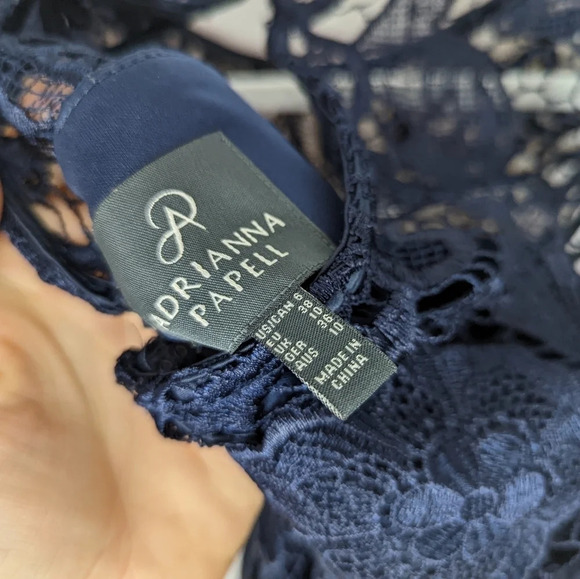 ADRIANNA PAPELL Illusion Cap Sleeve Floral Lace Satan Belt Tie Waist Dress sz.6 - Picture 11 of 15